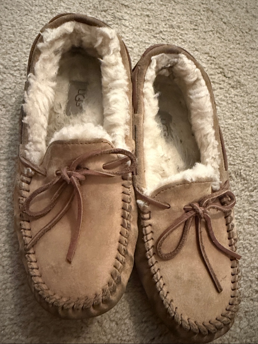 UGG Chestnut Suede Shearling Lined Moccasin Slippers
